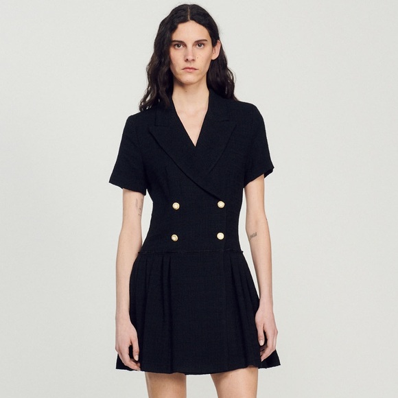 Sandro Dresses & Skirts - SANDRO Paris Black Short Tweed Coat Dress Size 34/2 (2024 Season)